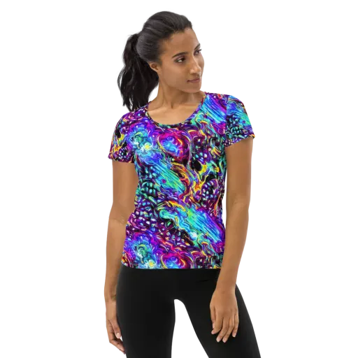Electric Bloomscape on a Women's Athletic T-Shirt