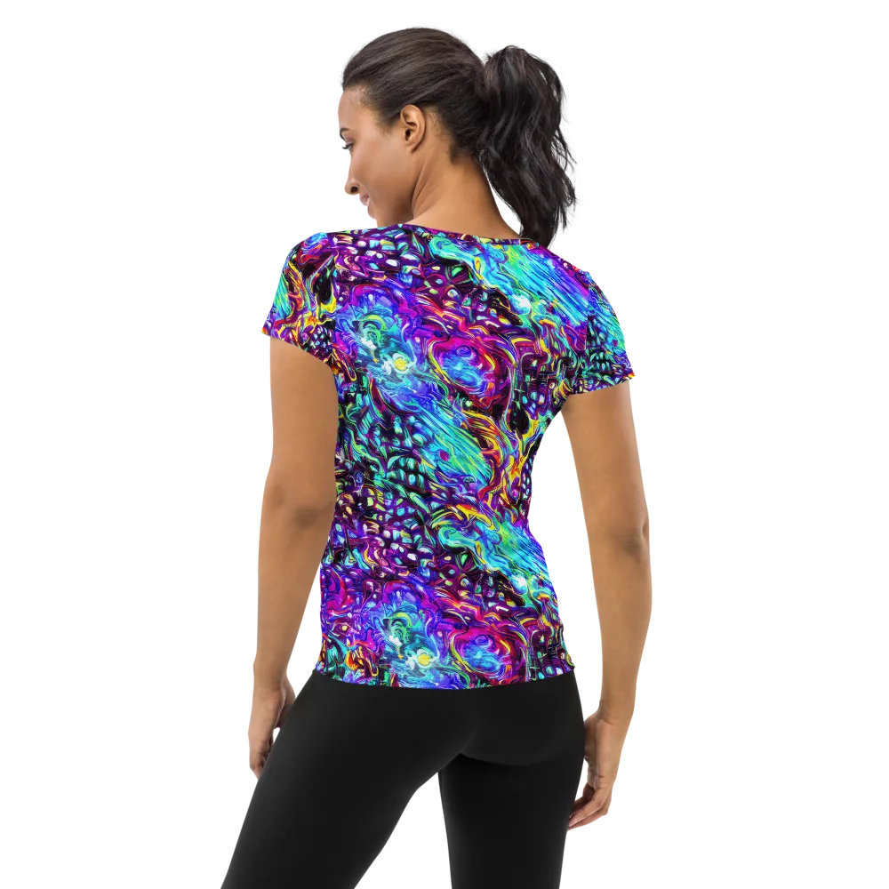 Electric Bloomscape on Women's Athletic T-Shirt — Back