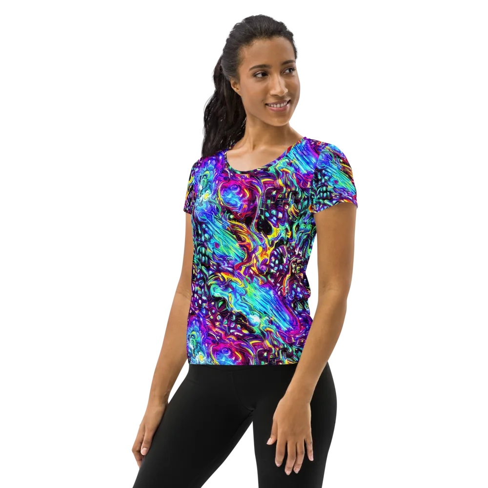 Electric Bloomscape on Women's Athletic T-Shirt — Left