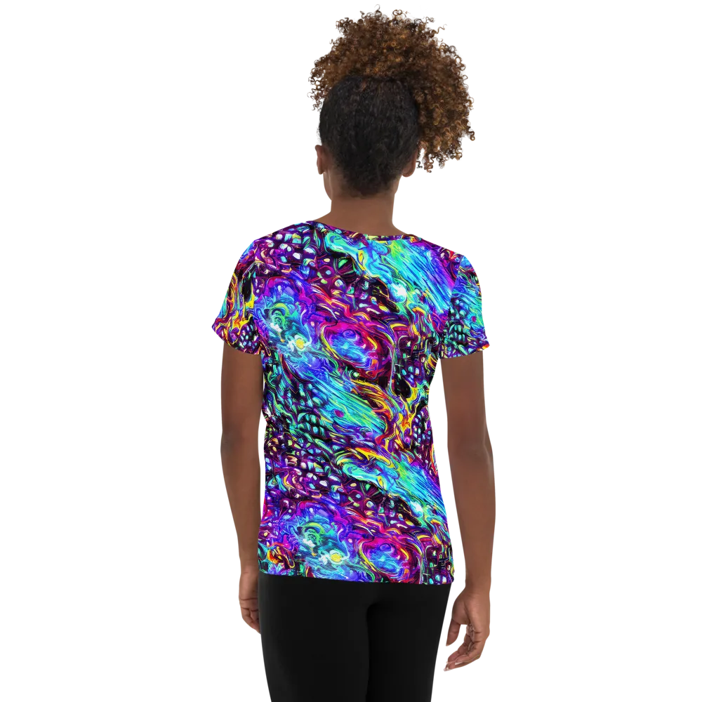 Electric Bloomscape on Women's Athletic T-Shirt — Back