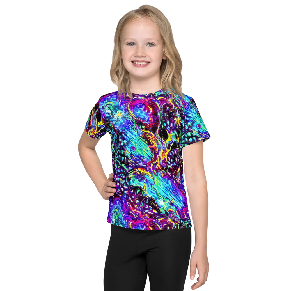 Electric Bloomscape on Kids Crew Neck T-Shirt — Front