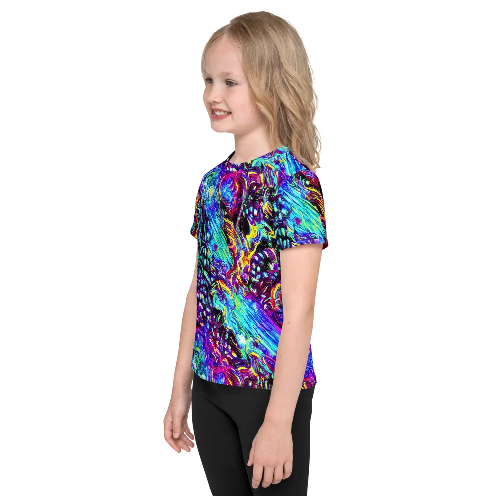 Electric Bloomscape on Kids Crew Neck T-Shirt — Left