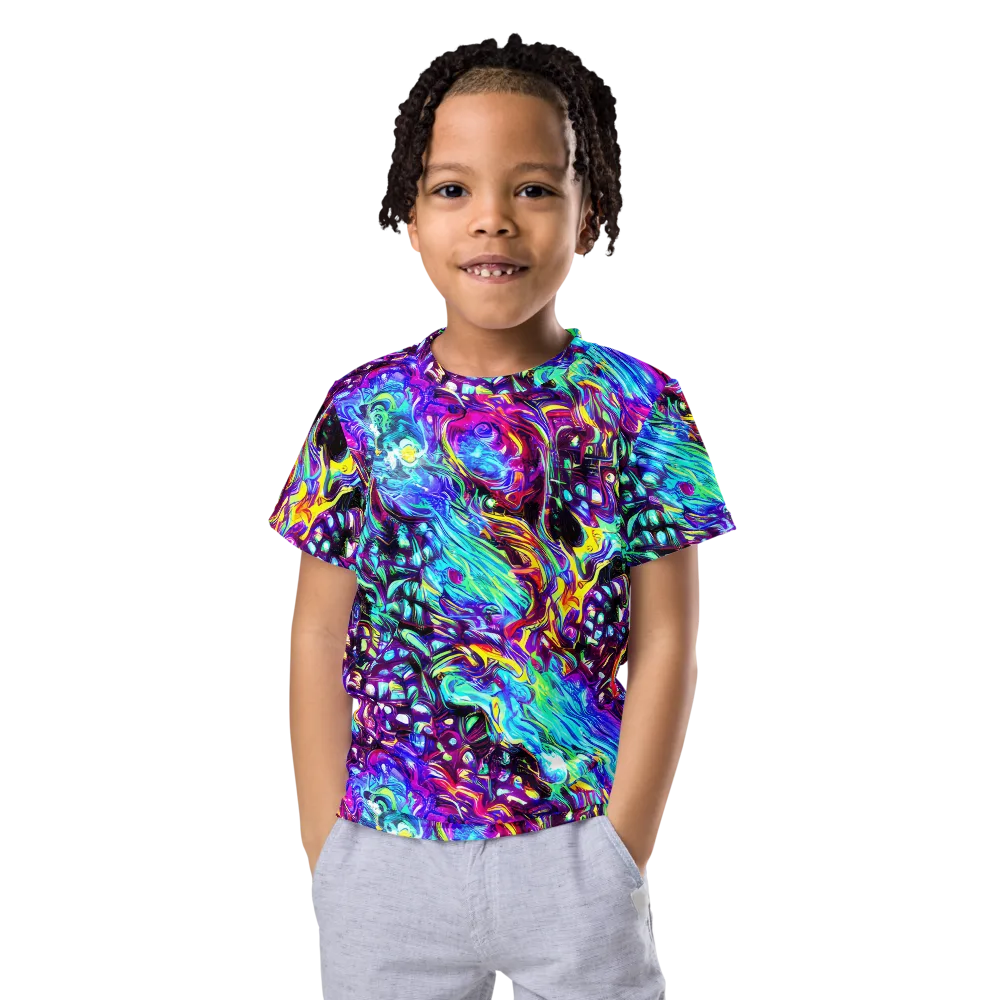 Electric Bloomscape on Kids Crew Neck T-Shirt — Front