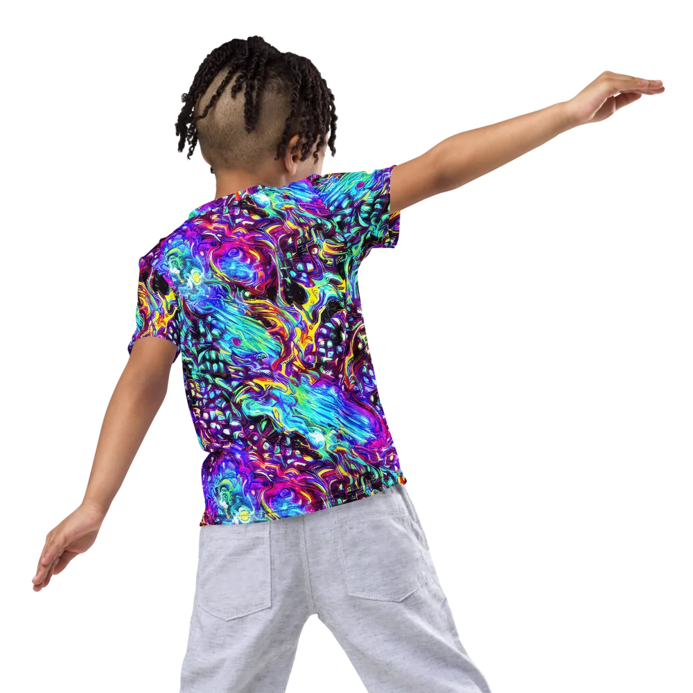 Electric Bloomscape on Kids Crew Neck T-Shirt — Back