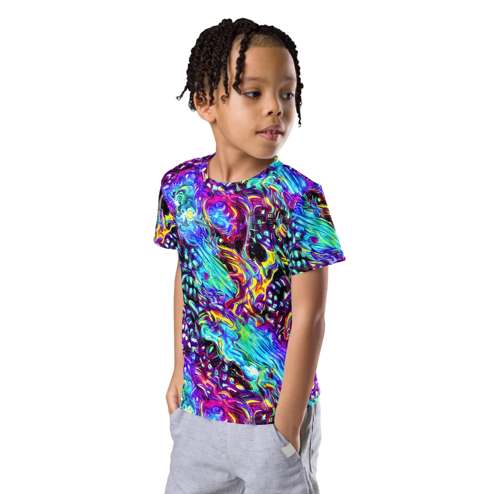 Electric Bloomscape on Kids Crew Neck T-Shirt — Left Front