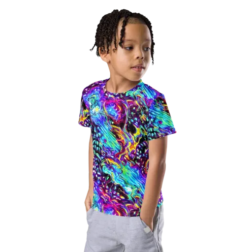 Electric Bloomscape on a Kids Crew Neck T-Shirt
