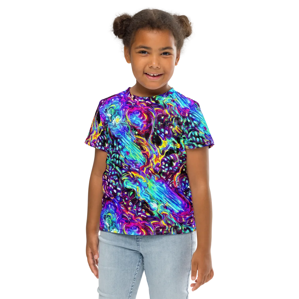 Electric Bloomscape on Kids Crew Neck T-Shirt — Front