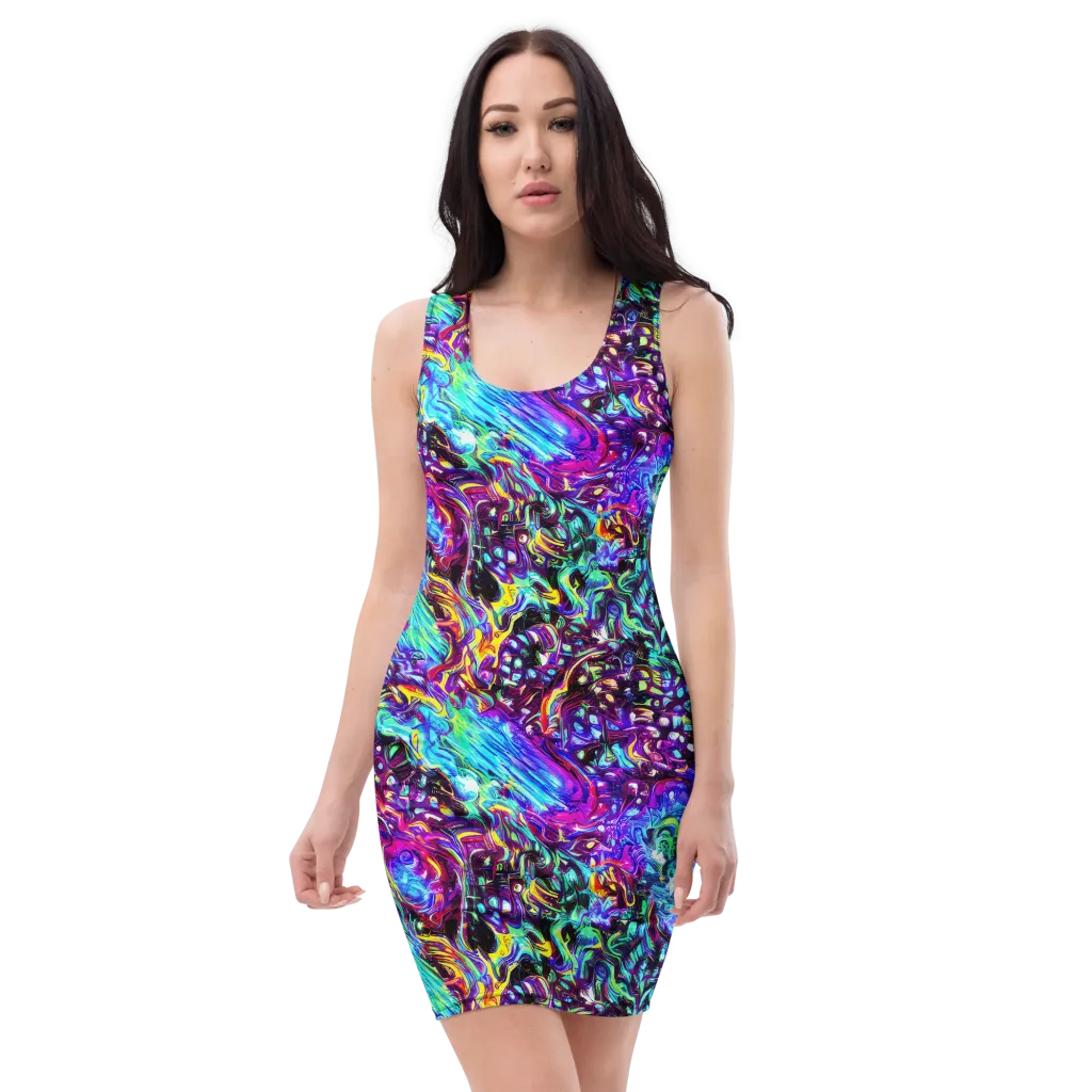 Electric Bloomscape on Bodycon Dress — Front