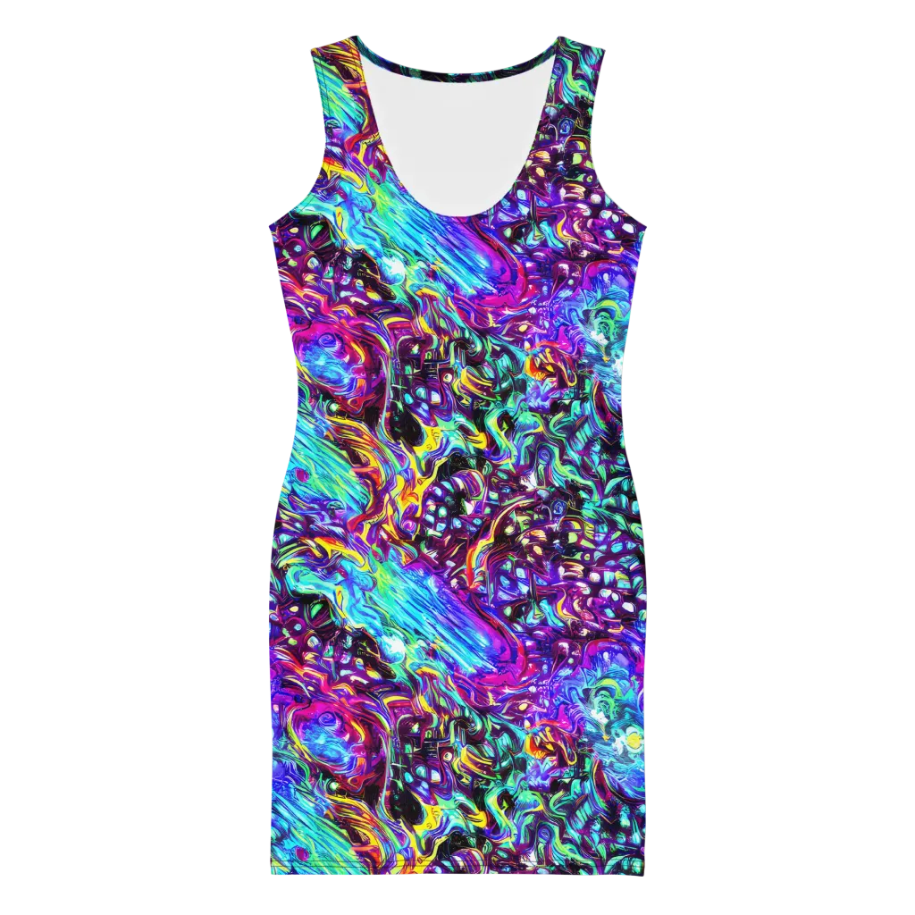 Electric Bloomscape on Bodycon Dress — Front