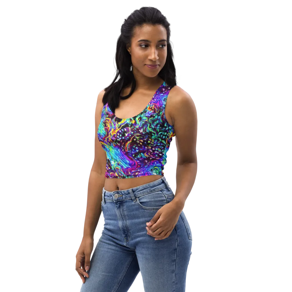 Electric Bloomscape on Crop Top — Left Front