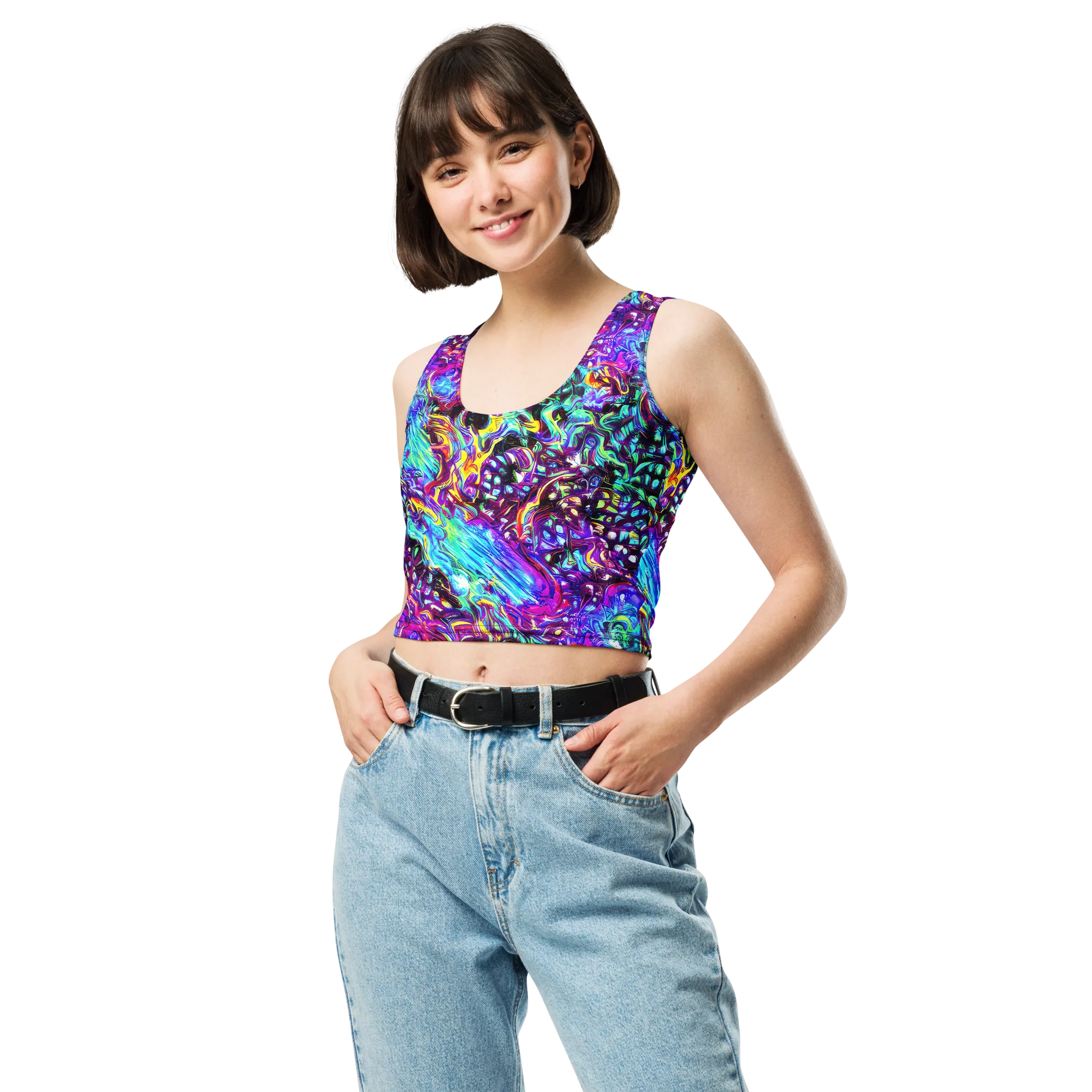 Electric Bloomscape on Crop Top — Front
