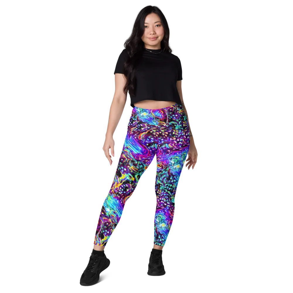 Electric Bloomscape on Leggings with Pockets — Front