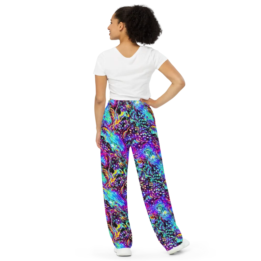 Electric Bloomscape on Wide-Leg Pants — Back