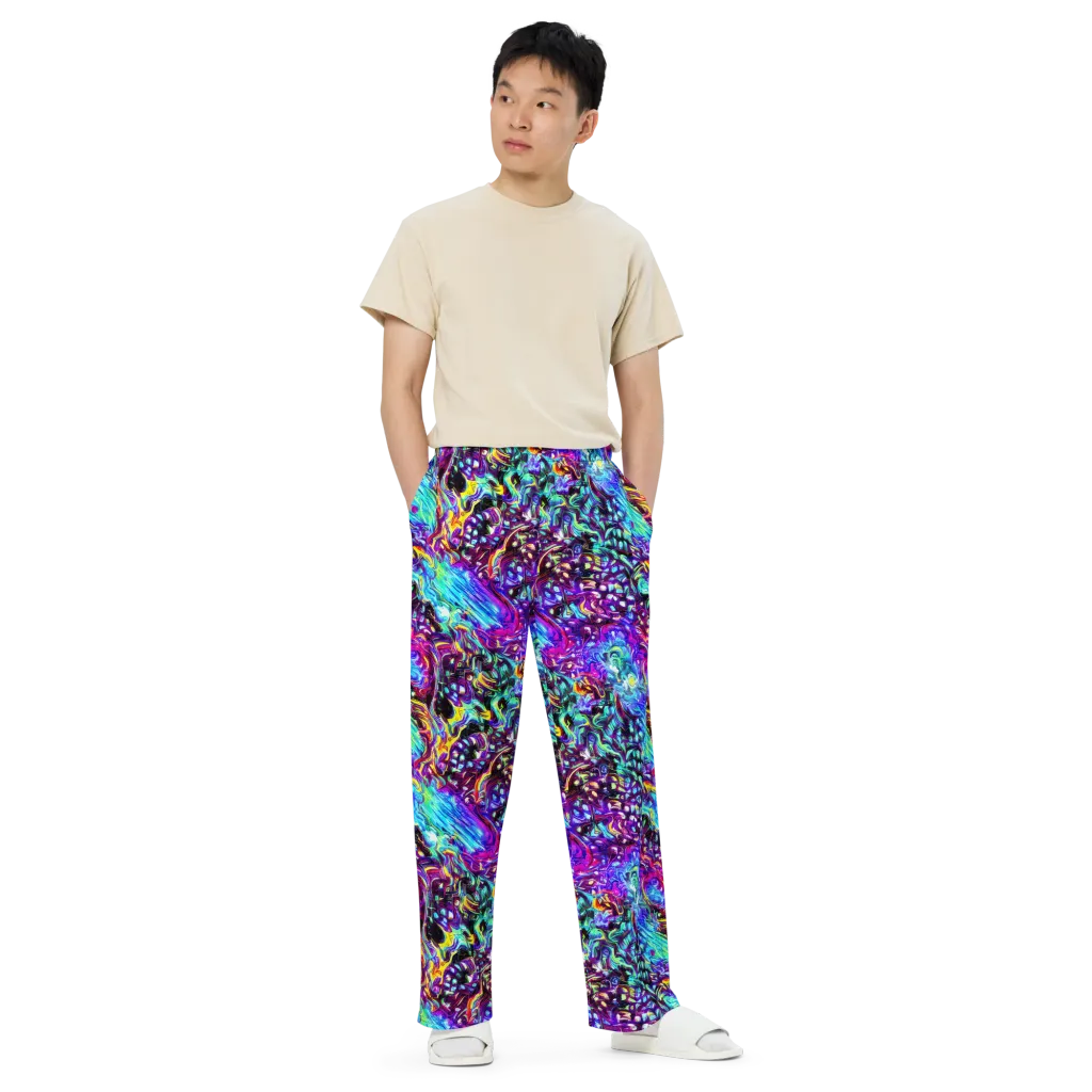 Electric Bloomscape on Wide-Leg Pants — Front