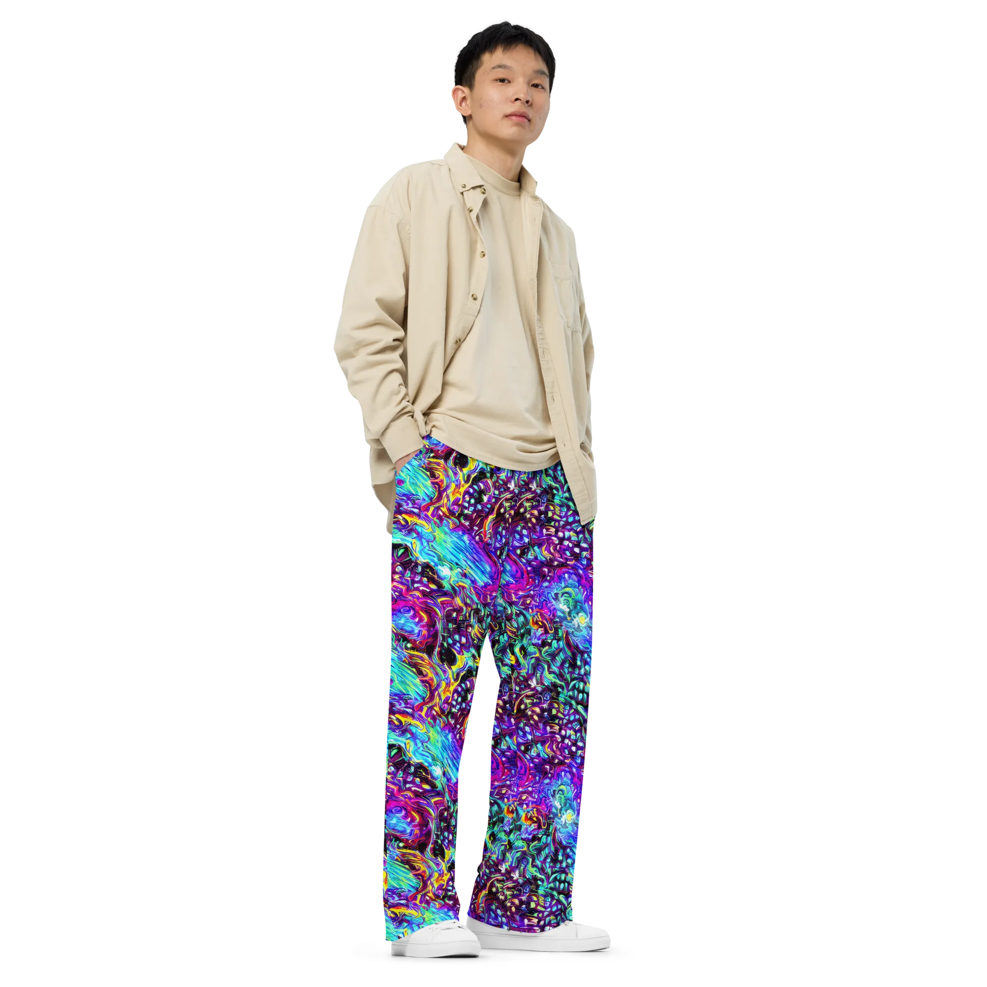 Electric Bloomscape on Wide-Leg Pants — Right Front