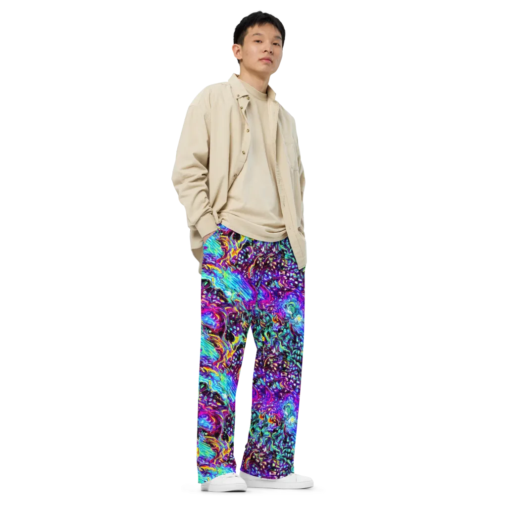 Electric Bloomscape on Wide-Leg Pants — Right Front