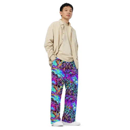 Electric Bloomscape on a Wide-Leg Pants