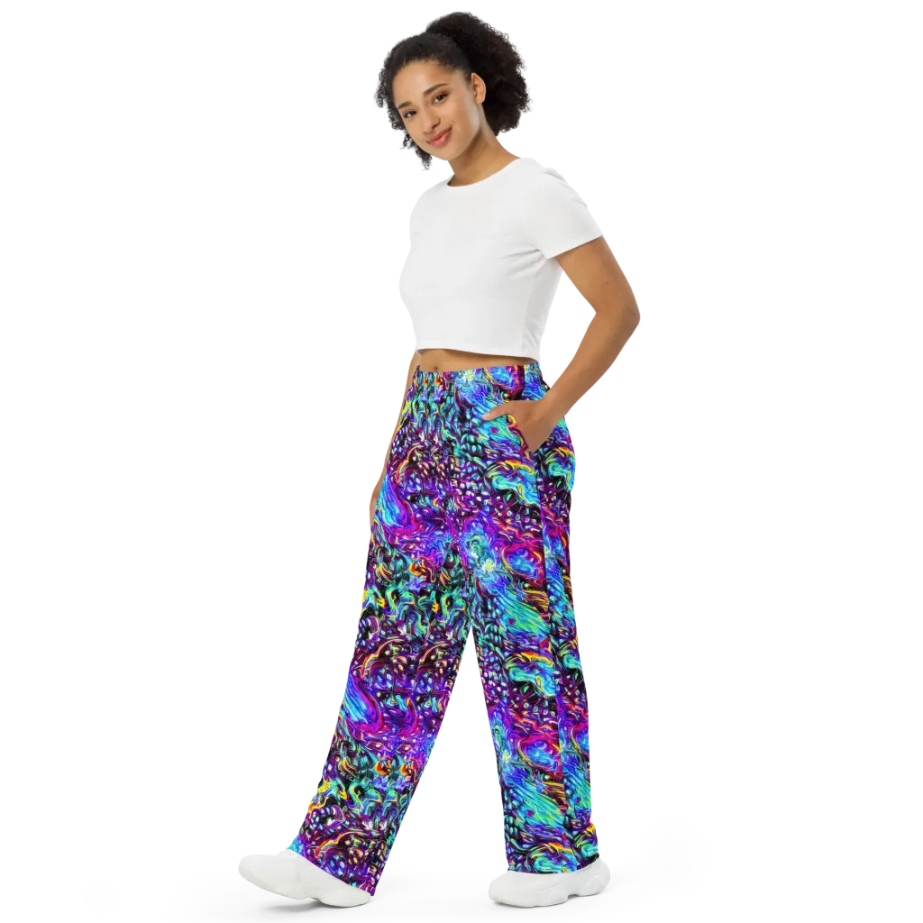 Electric Bloomscape on Wide-Leg Pants — Left Front