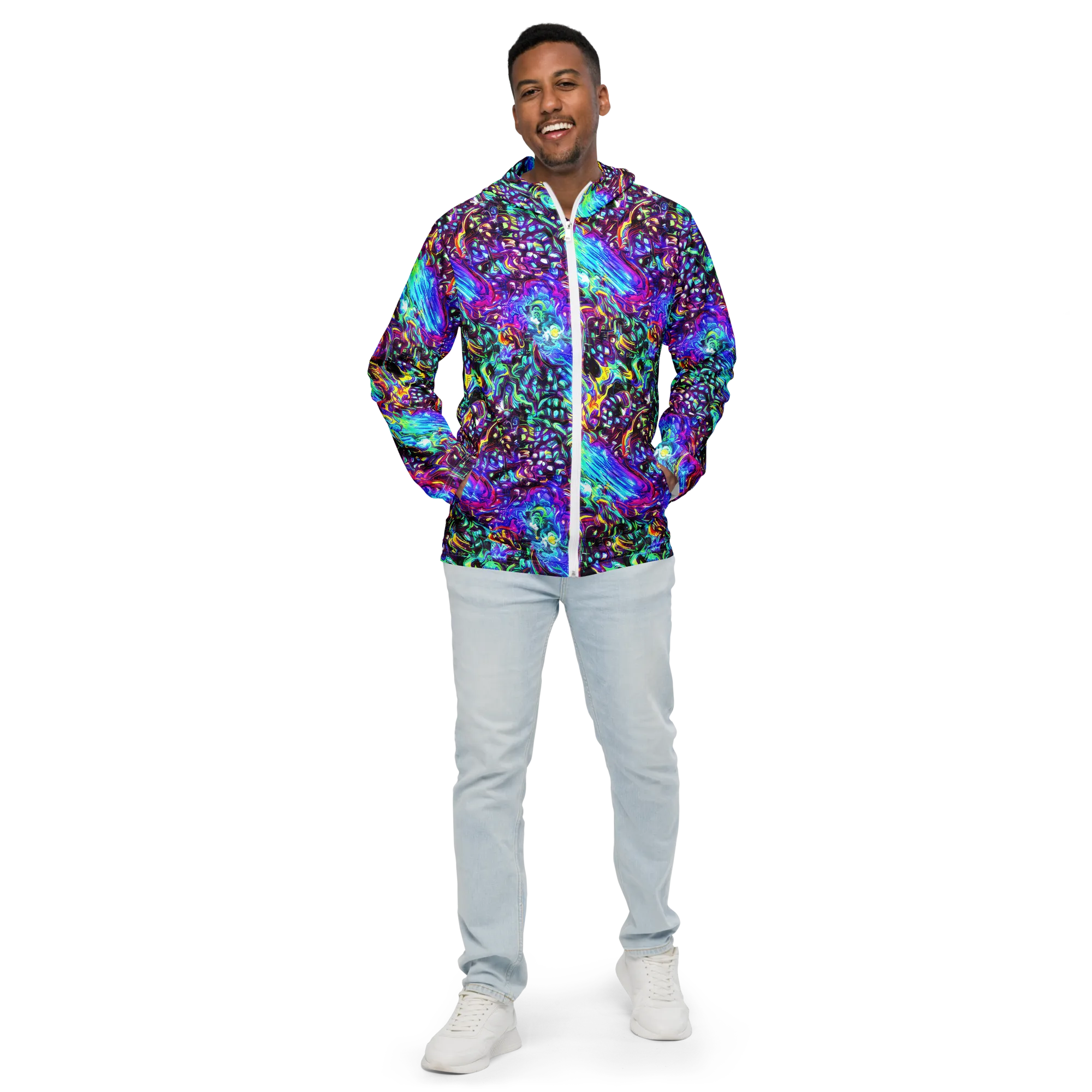 Electric Bloomscape on Men's Windbreaker — Front