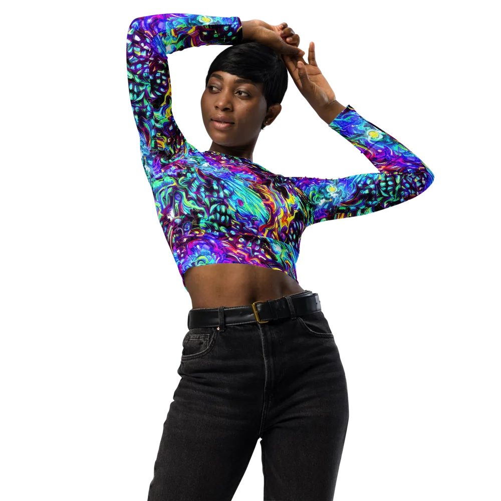 Electric Bloomscape on Long Sleeve Crop Top — Front