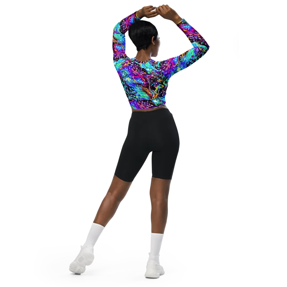 Electric Bloomscape on Long Sleeve Crop Top — Back