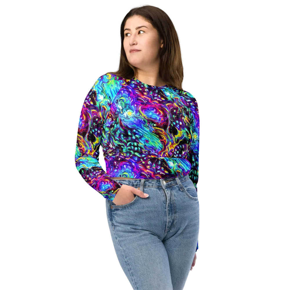 Electric Bloomscape on Long Sleeve Crop Top — Front