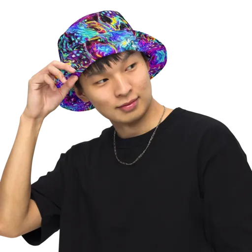 Electric Bloomscape on a Reversible Bucket Hat