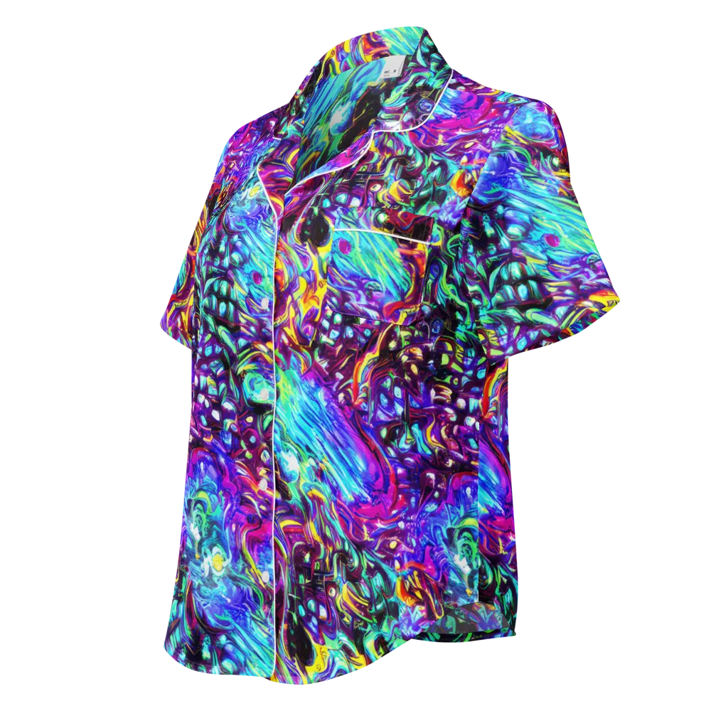Electric Bloomscape on Women's Short Sleeve Pajama Top — Left Front