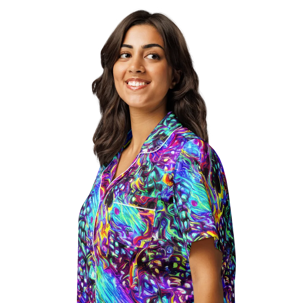 Electric Bloomscape on Women's Short Sleeve Pajama Top — Left Front