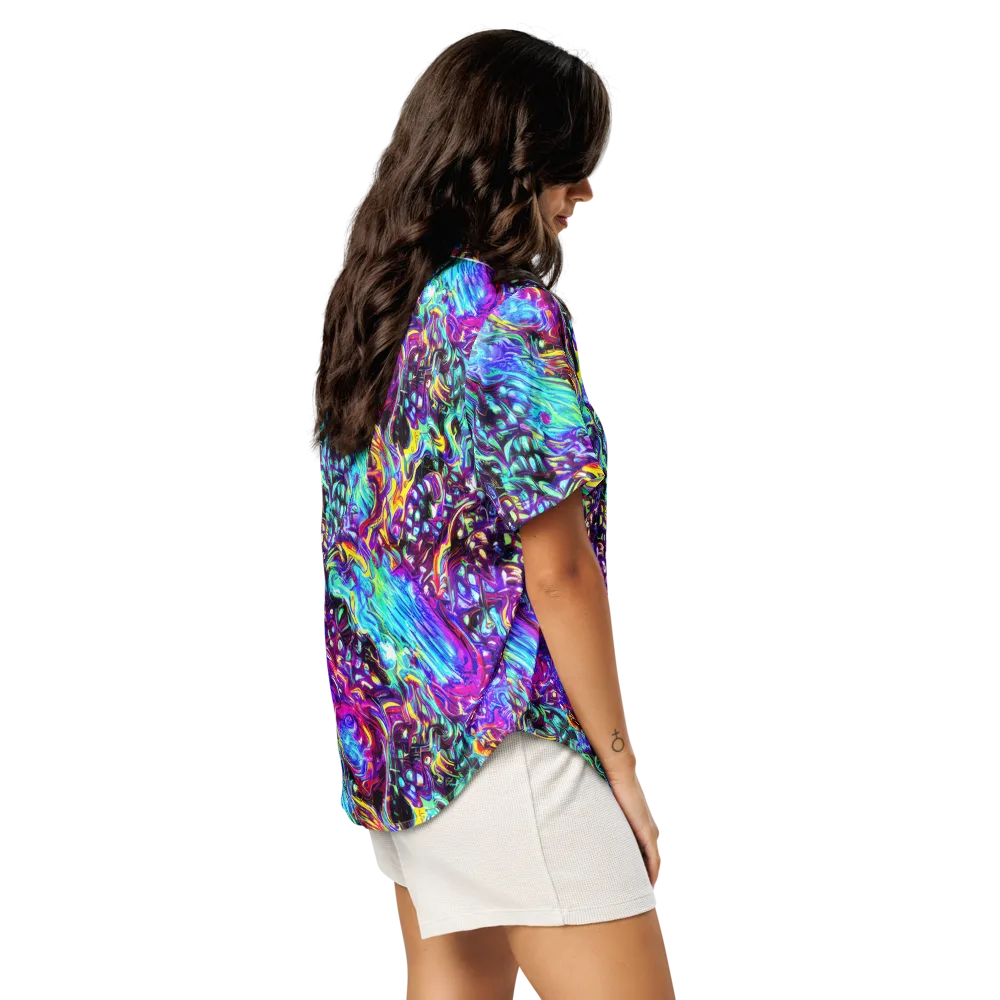 Electric Bloomscape on Women's Short Sleeve Pajama Top — Right Back