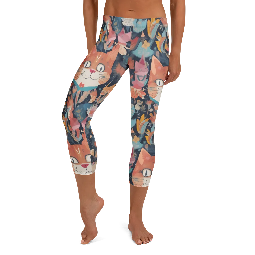 Whiskers in Bloom on Capri Leggings — Front