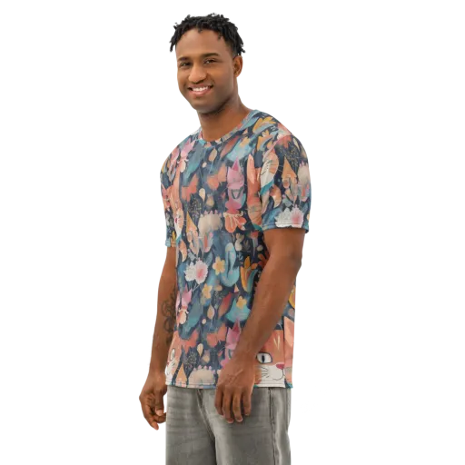Whiskers in Bloom on a Men's Cotton Crew Neck T-Shirt