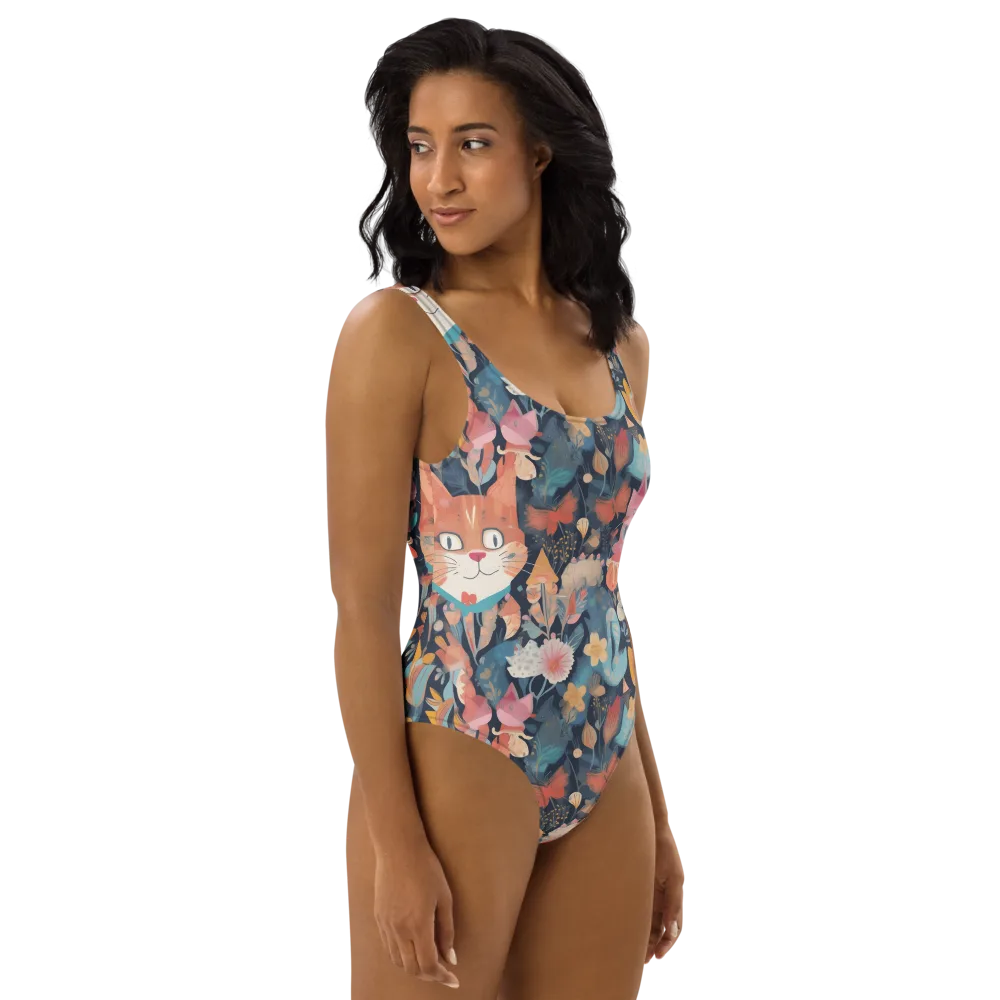 Whiskers in Bloom on One-Piece Swimsuit — Right
