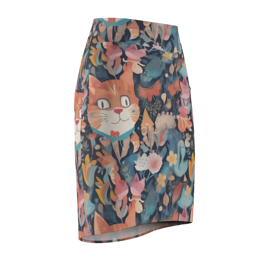Whiskers in Bloom on Pencil Skirt — Front Side