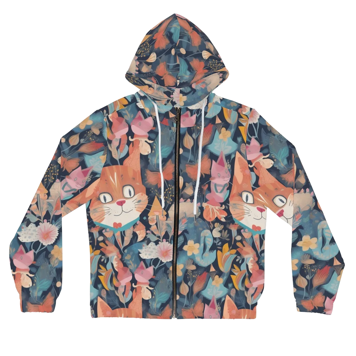 Whiskers in Bloom on Women's Full-Zip Hoodie — Front