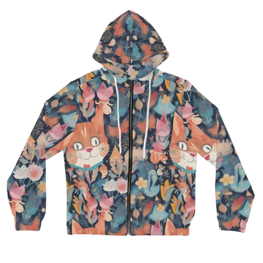 Whiskers in Bloom on a Women's Full-Zip Hoodie