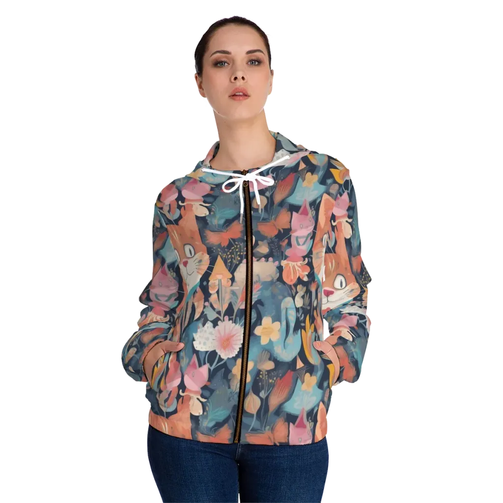 Whiskers in Bloom on Women's Full-Zip Hoodie — Front On Person