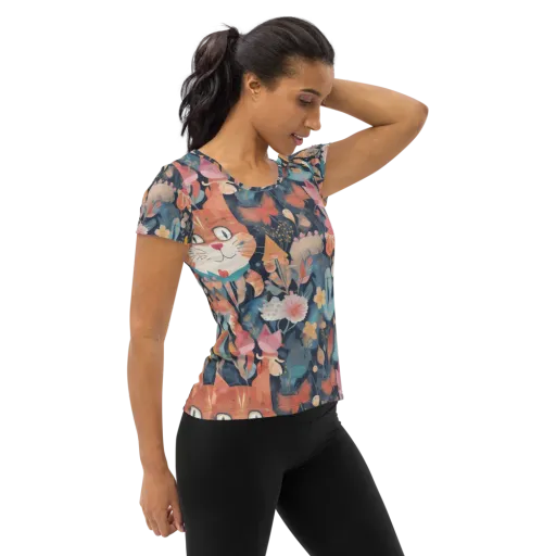 Whiskers in Bloom on a Women's Athletic T-Shirt