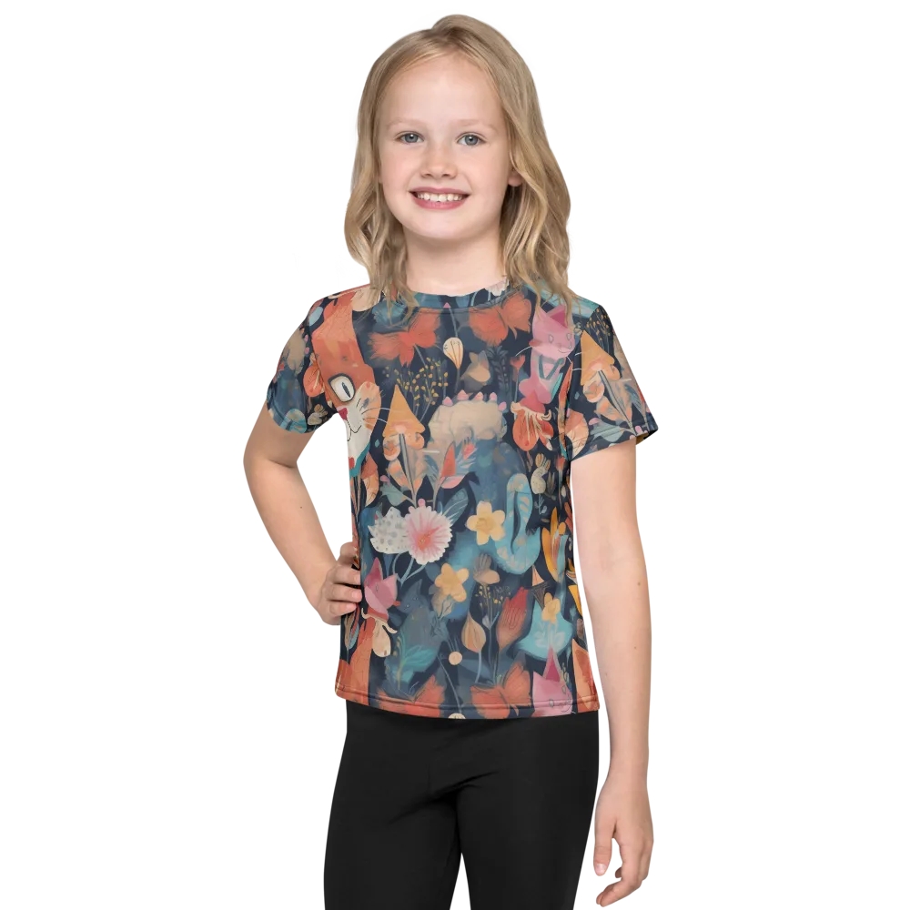 Whiskers in Bloom on Kids Crew Neck T-Shirt — Front