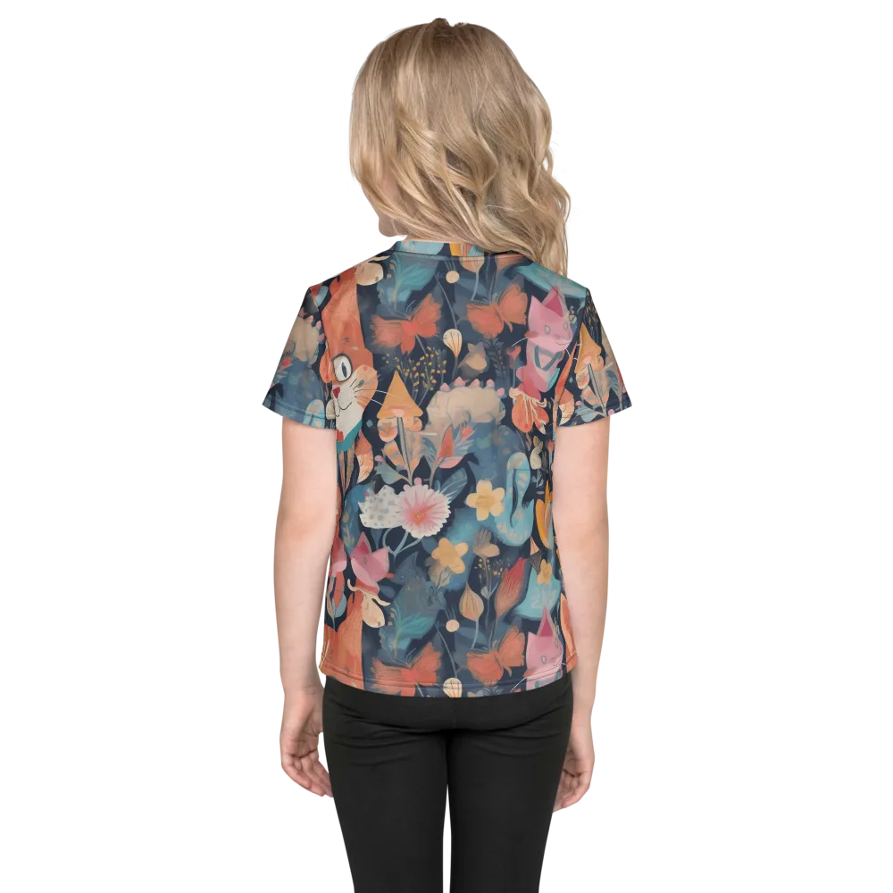 Whiskers in Bloom on Kids Crew Neck T-Shirt — Back