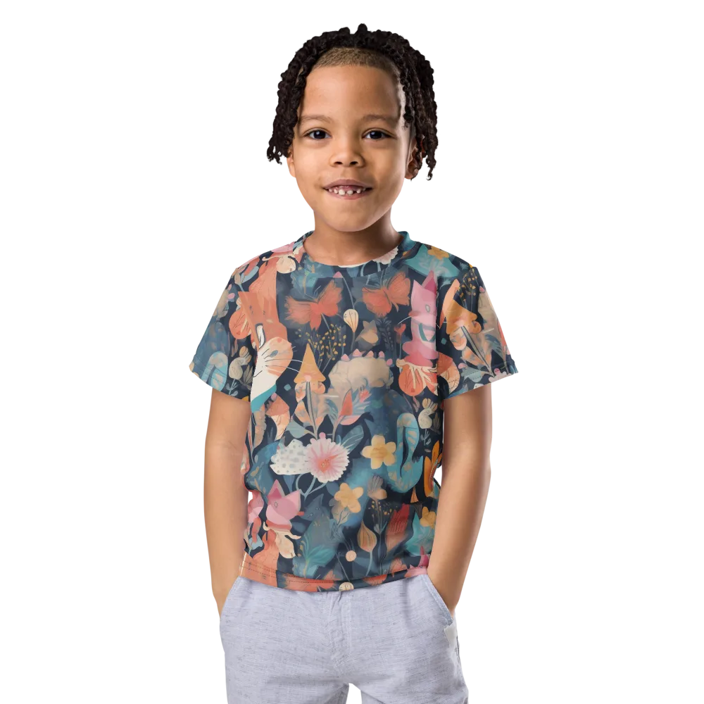 Whiskers in Bloom on Kids Crew Neck T-Shirt — Front