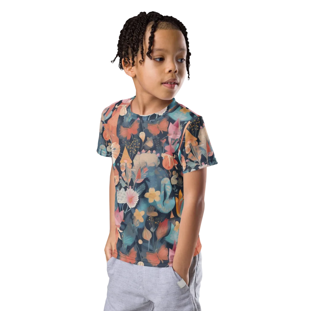 Whiskers in Bloom on Kids Crew Neck T-Shirt — Left Front