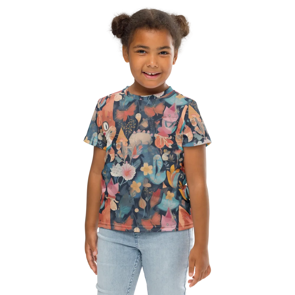 Whiskers in Bloom on Kids Crew Neck T-Shirt — Front