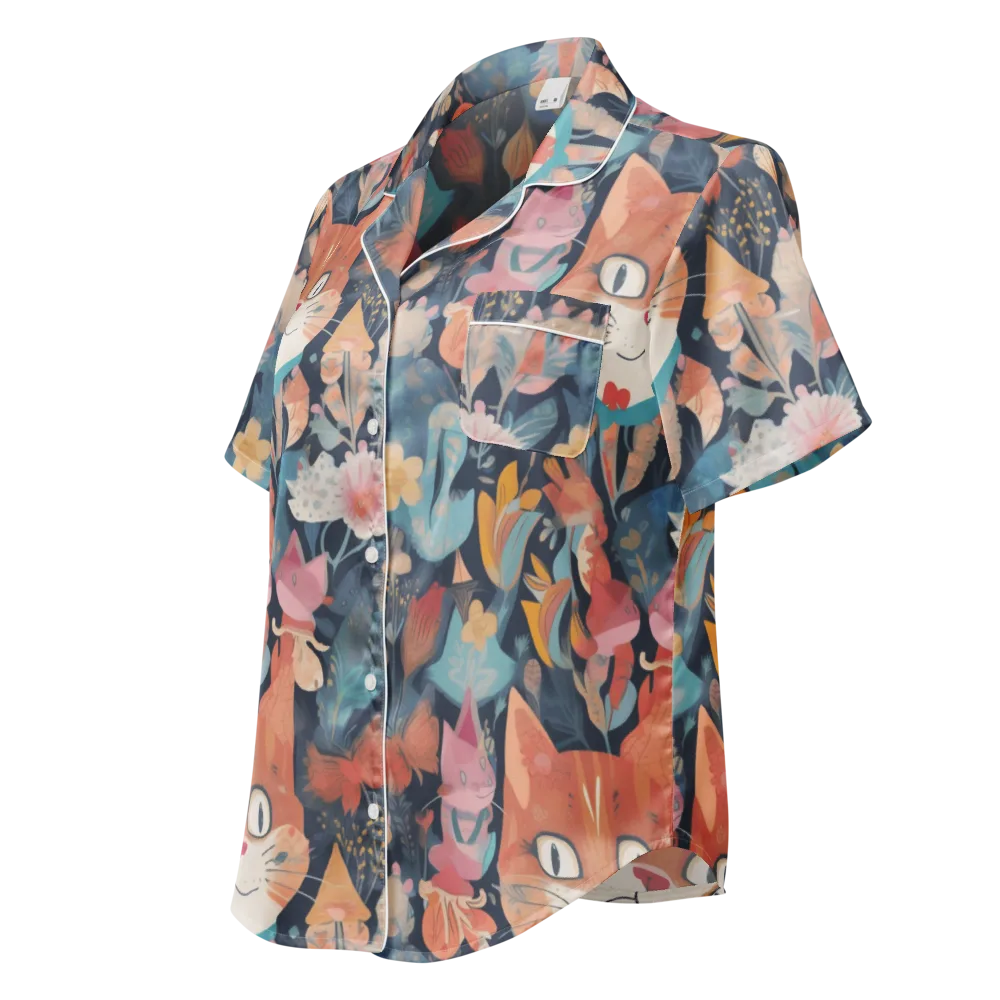 Whiskers in Bloom on Women's Short Sleeve Pajama Top — Left Front
