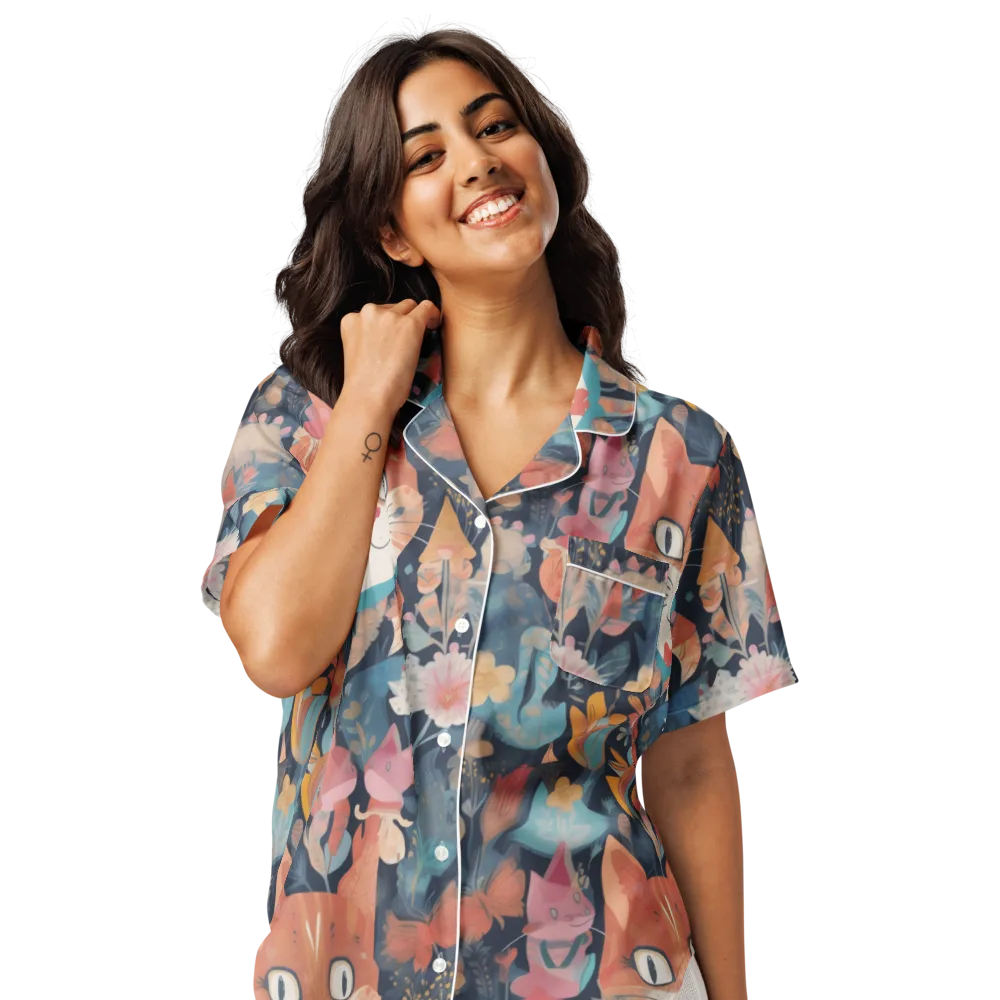 Whiskers in Bloom on Women's Short Sleeve Pajama Top — Front