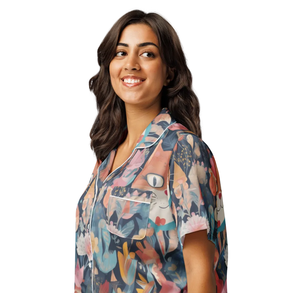 Whiskers in Bloom on Women's Short Sleeve Pajama Top — Left Front