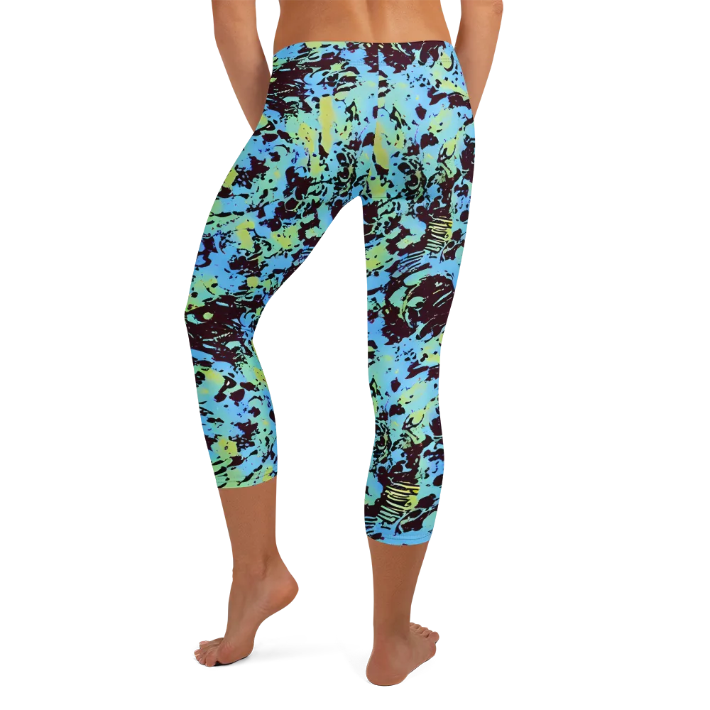 Aqua Static on Capri Leggings — Back