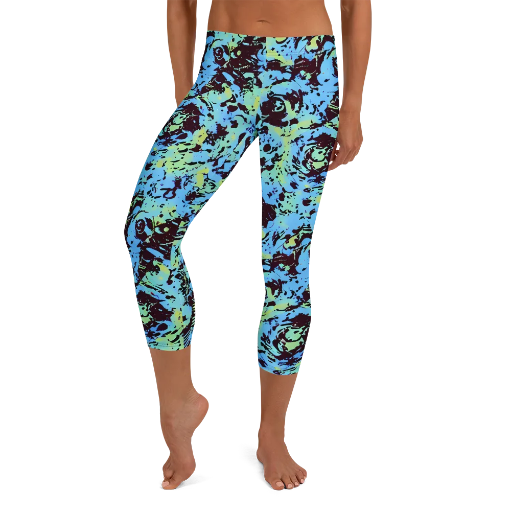 Aqua Static on Capri Leggings — Front