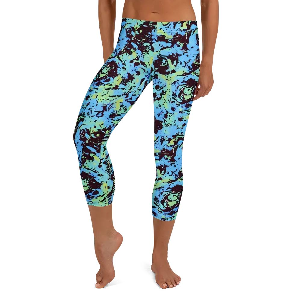 Aqua Static on Capri Leggings — Front