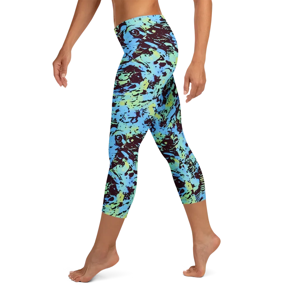 Aqua Static on Capri Leggings — Left